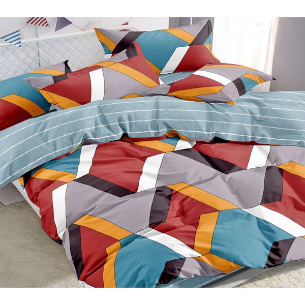 Красно-серая абстракция поплина с бледно-зеленым компаньоном