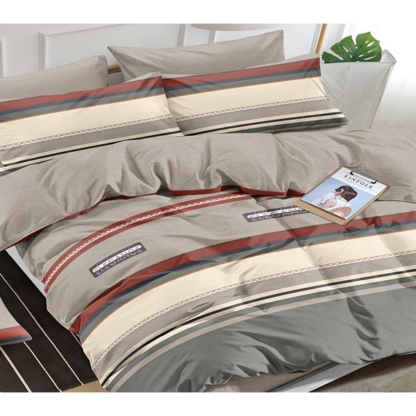 Серый поплин с красными и светло-бежевыми полосами