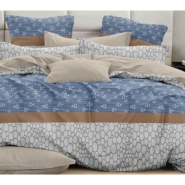 Сине-серый поплин с абстракциями и серовато-бежевым компаньоном