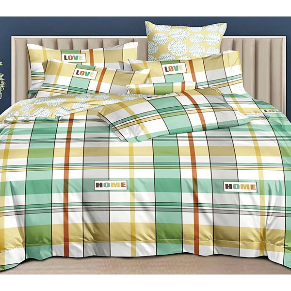 Белый поплин с желтыми и зелеными полосами и желтым компаньоном с белыми кругами