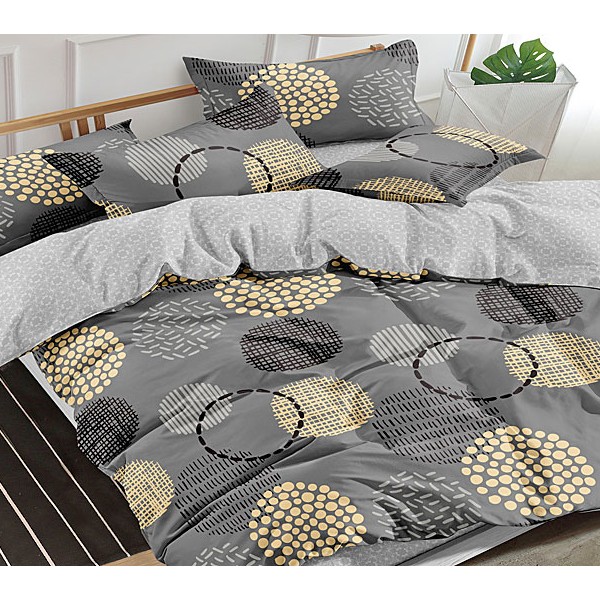 Серый поплин с круглыми абстракциями и светло-серым компаньоном