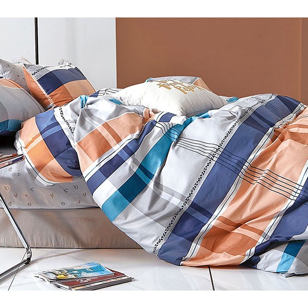 Светло-серый поплин с оранжево-синими полосами и светло-серым компаньоном