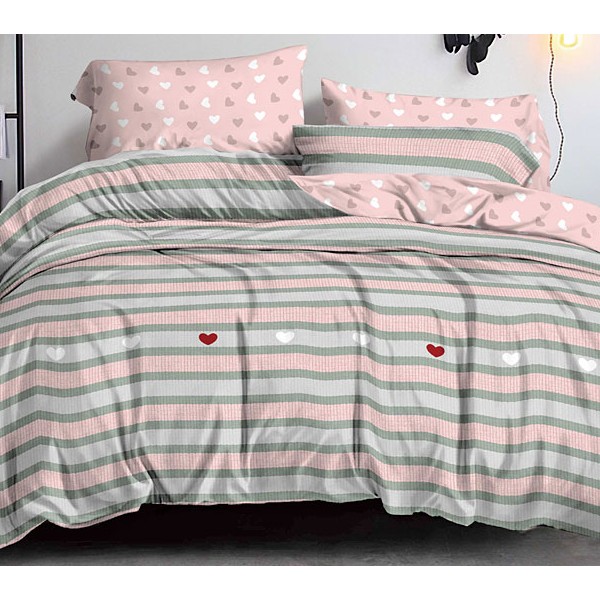 Серо-розовые полоски поплина с бледно-розовым компаньоном