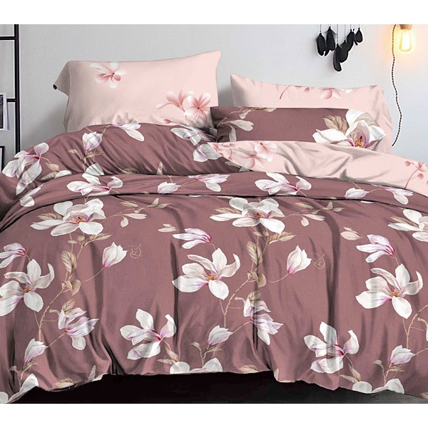 Бледно-красно-пурпурный поплин с белыми цветами и бледно-розовым компаньоном