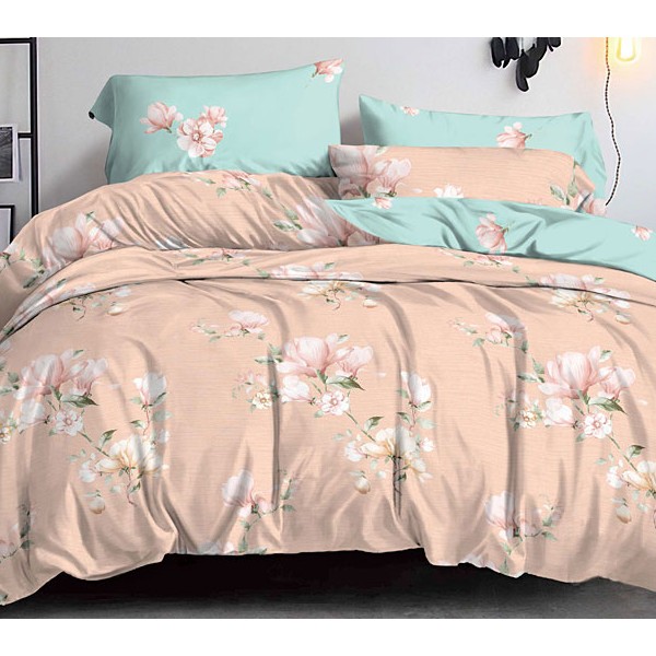 Розово-красноватый поплин с белыми цветами и светло-зеленым компаньоном