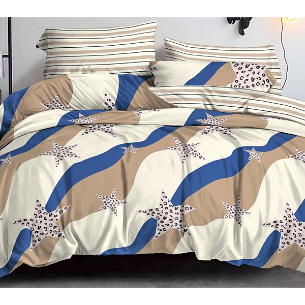 Светло-желтоватый поплин с сине-коричневыми полосами и звездами и полосатым компаньоном