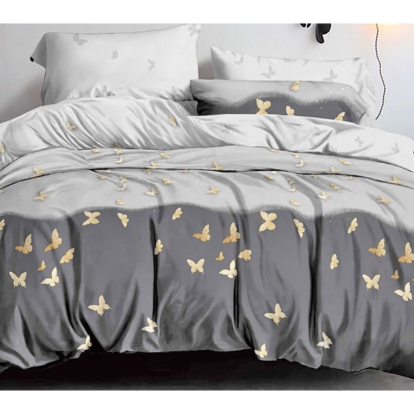 Светло-серый поплин с золотыми бабочками и темно-серой каймой