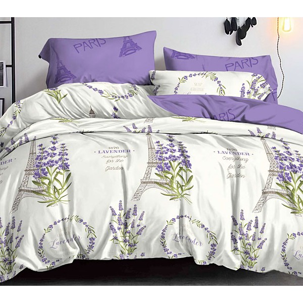 Белый поплин с Эйфеливой башней и фиолетовым компаньоном