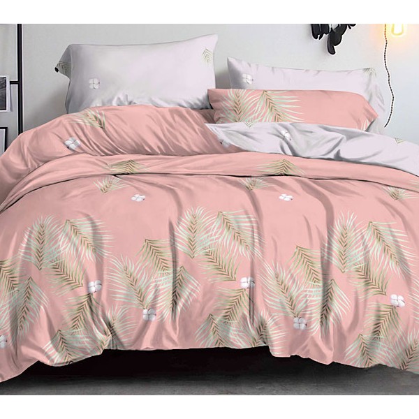 Красновато-розовый поплин с зелеными листьями и светло-серым компаньоном