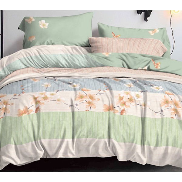 Светло-бежевый поплин с цветами и бледно-зеленым компаньоном