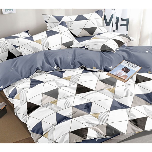 Белый поплин с разноцветной треугольной абстракцией и серым компаньоном