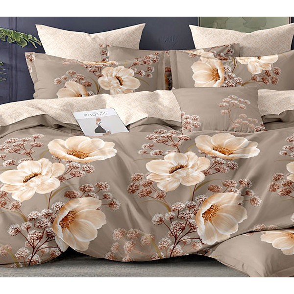 Светло-коричневый поплин с бежевыми цветами и светло-бежевым компаньоном