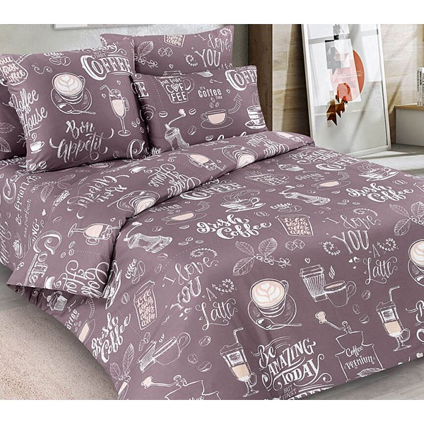 Серовато-пурпурный поплин Латте с белыми рисунками