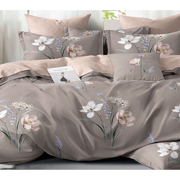 Светло-коричневый поплин с цветами и бронзовым компаньоном