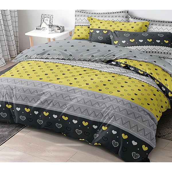 Серо-желтый с черным поплин с сердцами и серым компаньоном