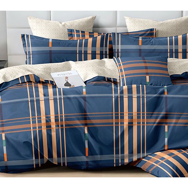 Синий поплин с оранжевыми полосами и светло-кремовым компаньоном