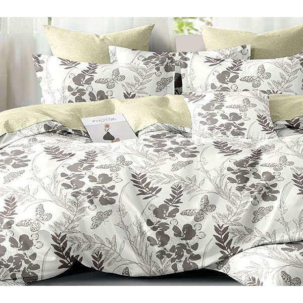 Белый поплин с коричневыми рисунками и бледно-желтым компаньоном