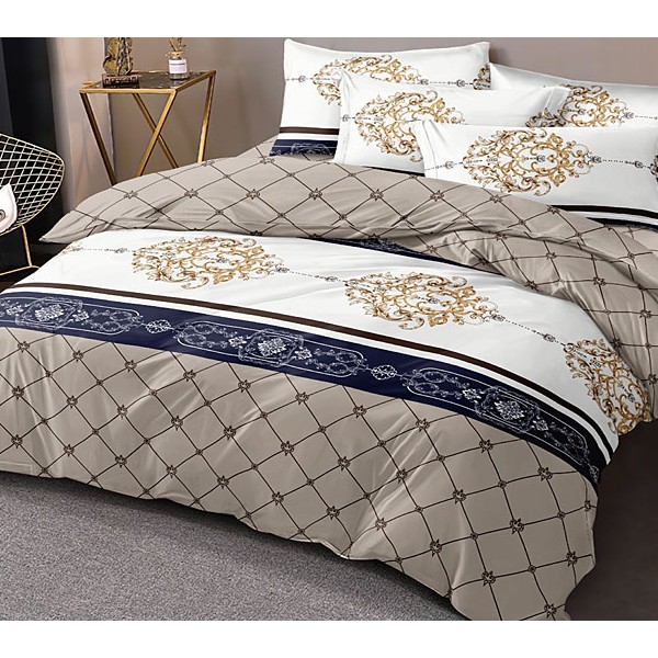 Сливочный поплин с золотыми орнаментами и светло-коричневым компаньоном