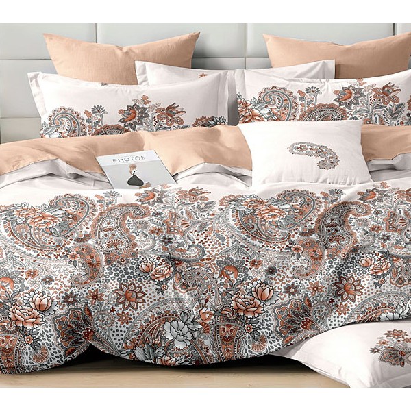 Белый поплин с черно-красными сложными узорами и однотонно-розовым компаньоном