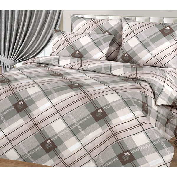 Светло-кремовый поплин с абстракцией зелено-розовыми полосами