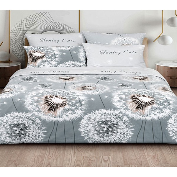 Серый поплин с белыми одуванчиками и светло-сероватым комапньоном