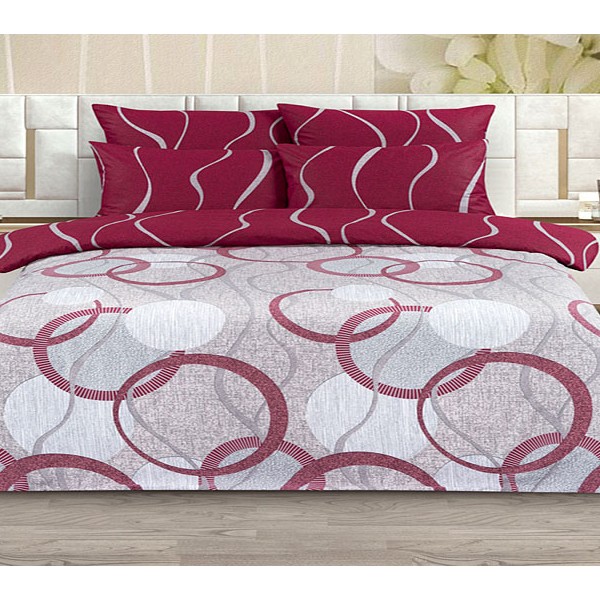 Светло-серый поплин с бело-бордовой абстракцией и бордовым компаньоном