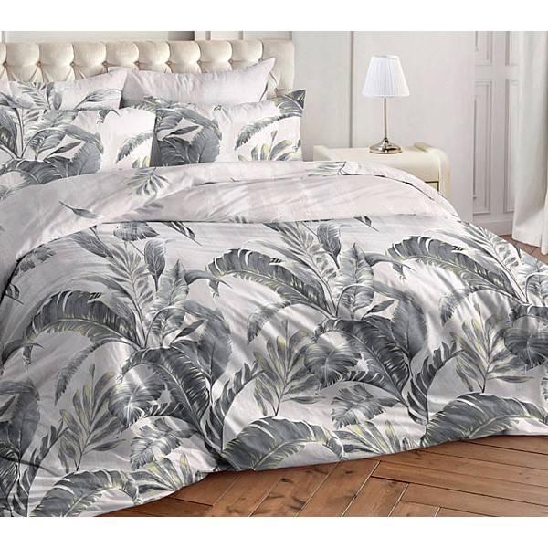 Светло-сероватый поплин с серыми риснуками листьев