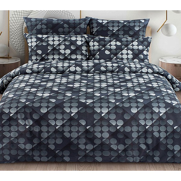 Темно-синий поплин с белыми кругами абстракцией