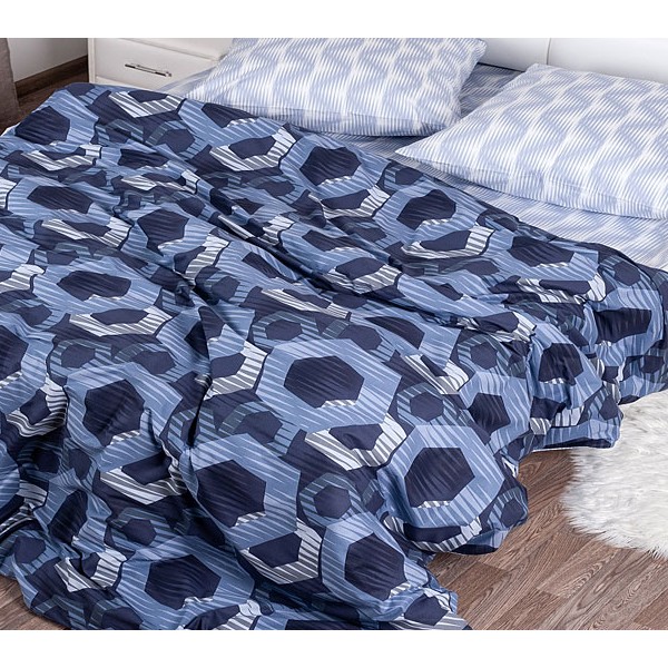 Темно-синий поплин с голубыми рисунками и бледно-голубым компаньоном