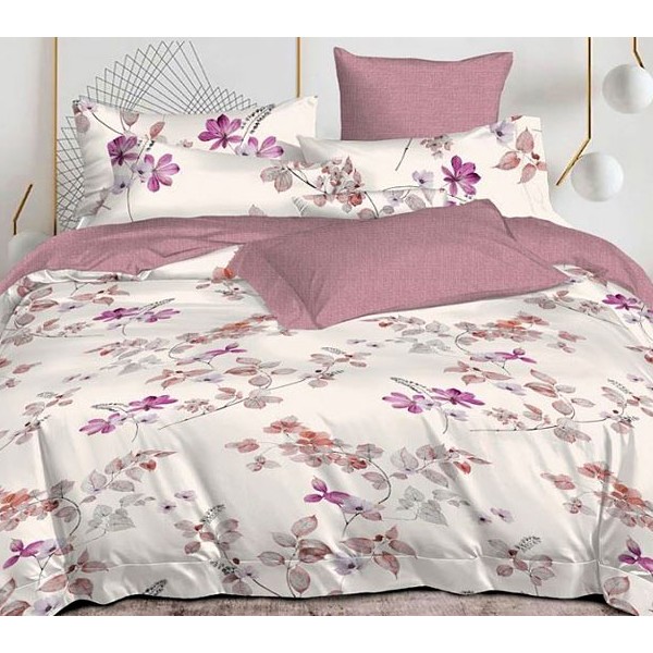 Кремово-бежевый сатин с разноцветными цветами и бледно-бордовым компаньоном