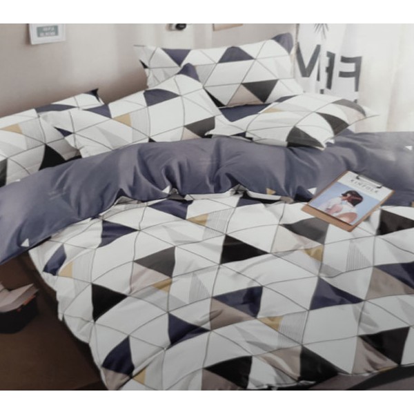 Комплект Зима-Лето из белого поплина с треугольной абстракцией и сине-фиолетовым компаньоном