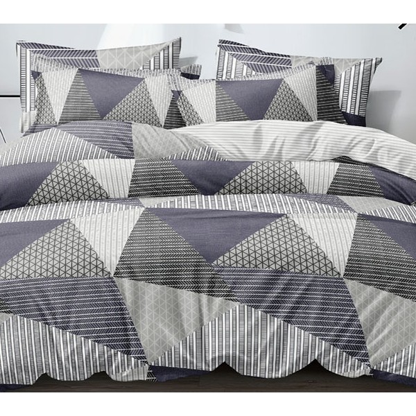 Серо-синяя абстракция поплина с белосерым полосатым компаньоном