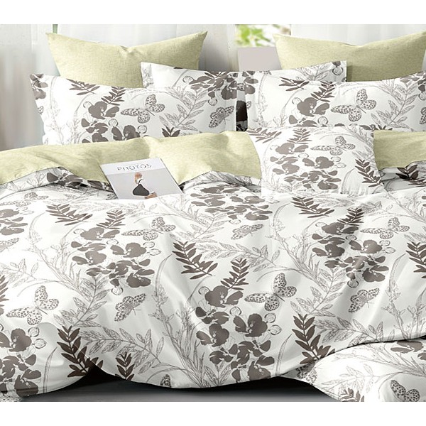 Белый поплин с серовато-коричневыми рисунками и зеленовато-бежевый компаньон