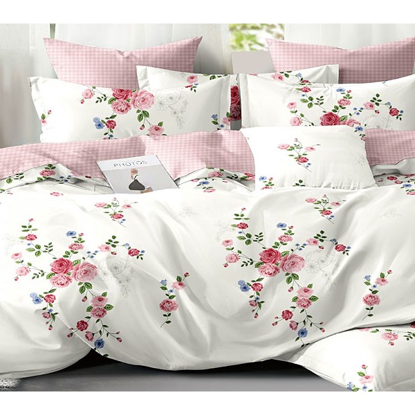 Белый поплин с розовыми цветами и бледно-розовым компаньоном