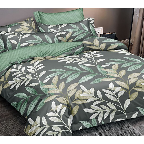 Черно-зеленый поплин со светло-зелеными листьями и однотонно-зеленым компаньоном