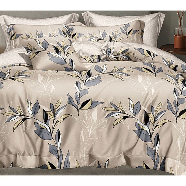 Светло-коричневый поплин с серо-желтыми ветками и светло-коричневатым компаньном