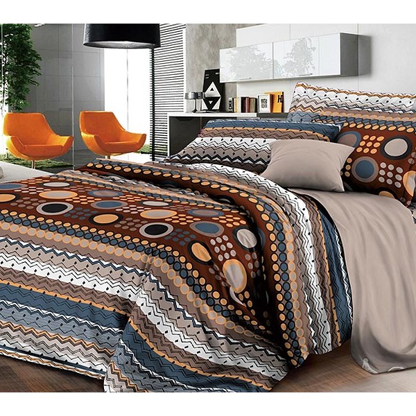 Постельное белье ткань макосатин сине-коричневая композиция