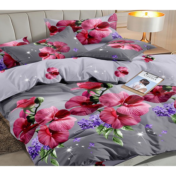 Серый поплин с красными цветами и светло-серым компаньоном