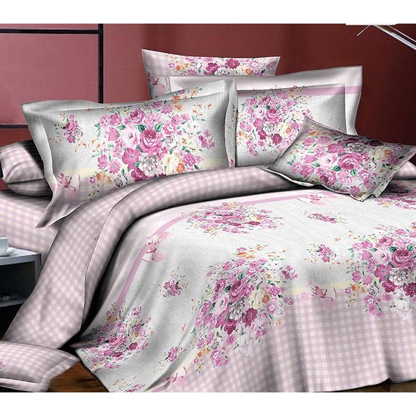 Постельное белье ткань макосатин бело-серебристый с цветами