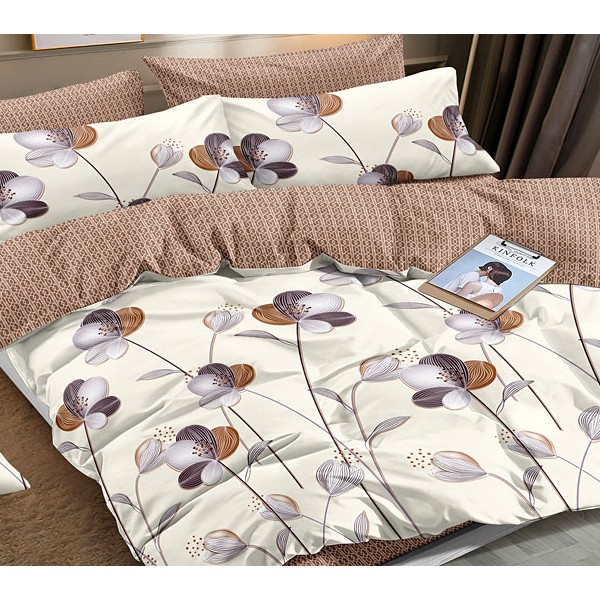 Бледно-желтоватый поплин с нарисованными цветами и коричневым компаньоном