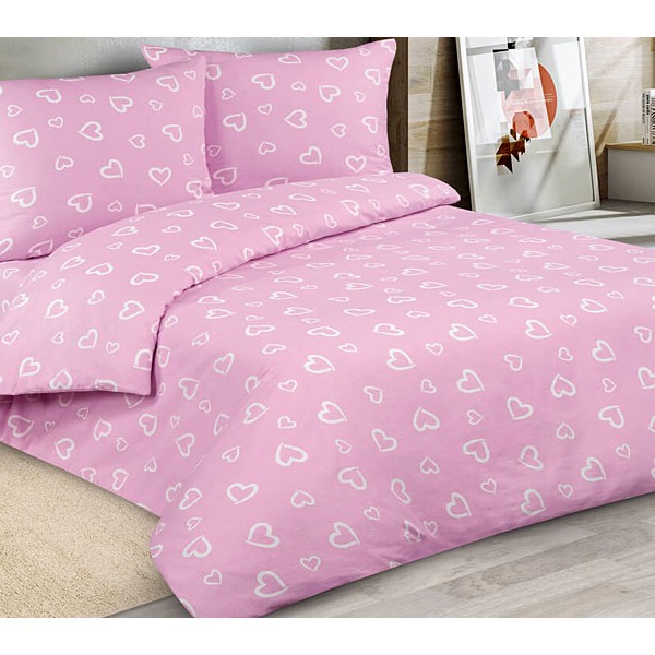 Розовая бязь эксклюзив Аморе с белыми сердцами