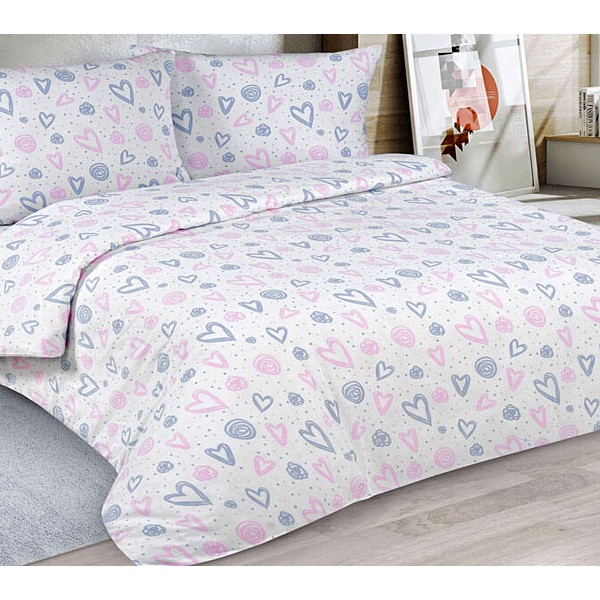 Белая бязь эксклюзив Тиамо с розовыми и серыми сердцами