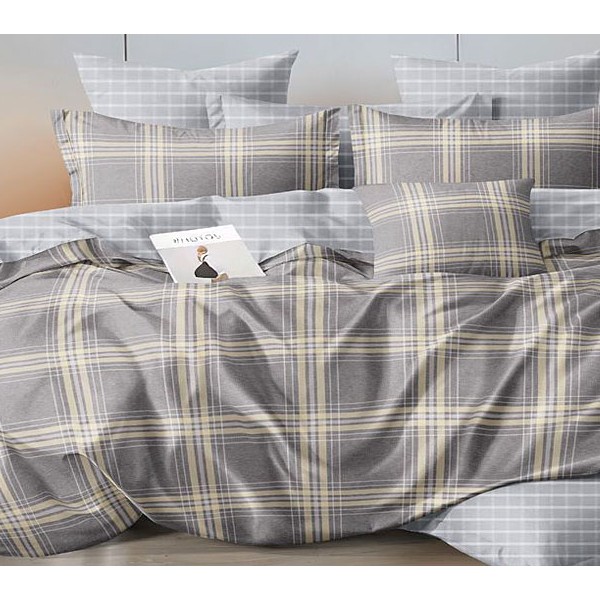 Серый поплин с желтыми полосами и серым компаньоном в белую клетку