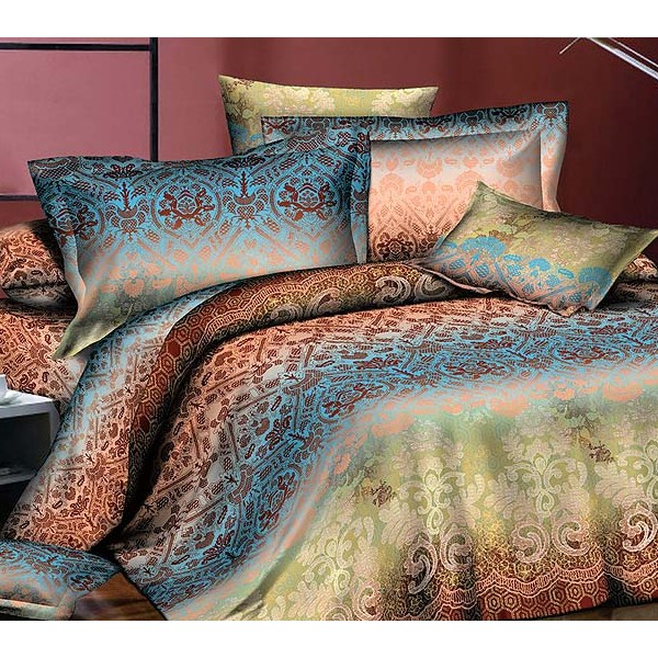 Постельное бельё ткань мако-сатин цветной перелив с орнаментом