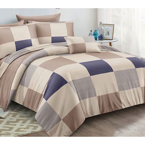 Бледно-песочный поплин с сине-коричневыми квадратами и светло-коричневым компаньоном.jpg