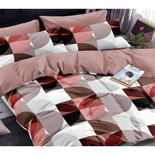 Белый поплин с разноцветной геометрической абстракцией и тукло-пурпурного компаньона