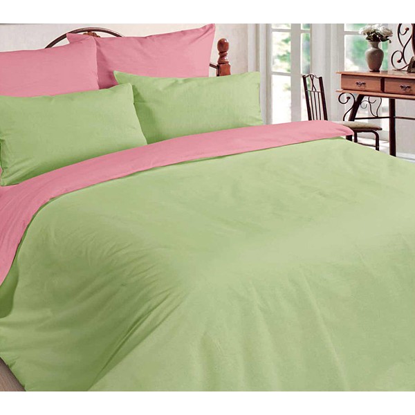 Постельное белье ткань мако-сатин однотонный светло-зеленый с розовым