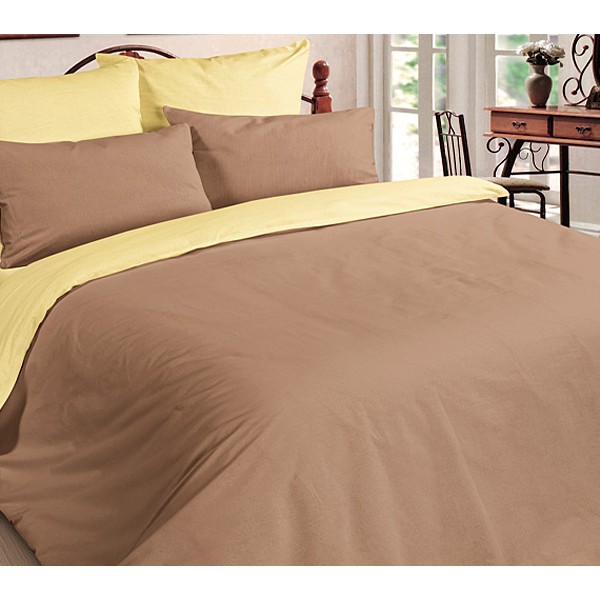 Постельное белье ткань мако-сатин однотонный светло-коричневый и светло-жёлтый