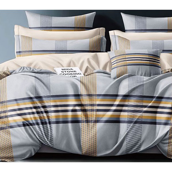 Бледно-синий поплин с желто-синими полосами и однотонно-бежевым компаньоном