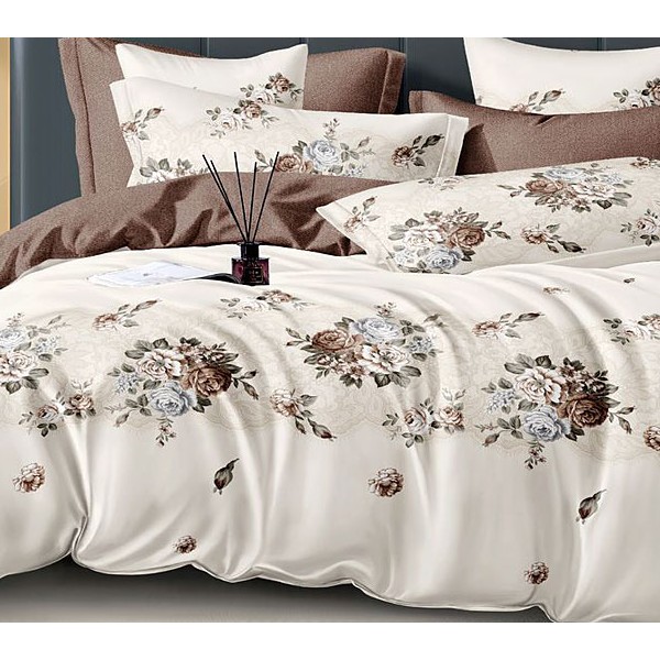 Кремовый поплин с разноцветными букетами и коричневым компаньоном